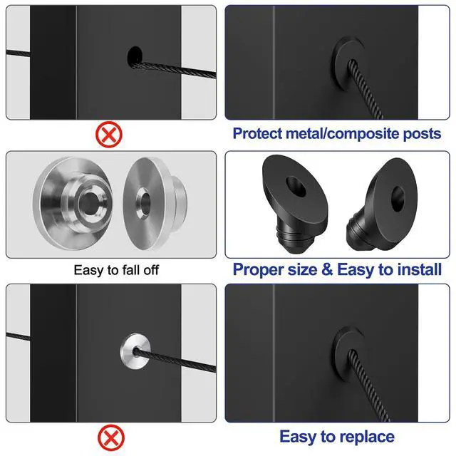 Alt view image 5 of 6 - 100 Pack 45 Degree Cable Railing Rubber Grommets for 1/8" 5/32" 3/16" Cables for Metal Cable Railing Posts, 30 Degree Angle Beveled Protector Sleeves, 1/8" Cable Railing Grommet