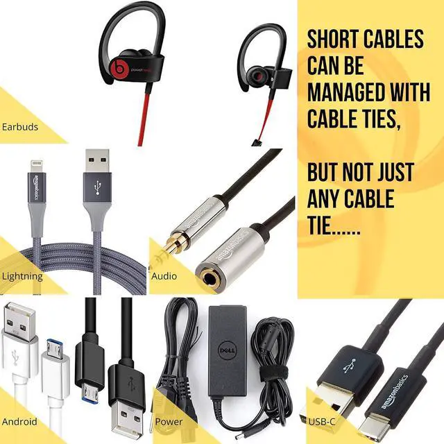 Alt view image 2 of 7 - RIP-TIE Mini 1/4" x 3-1/2" Cable Tie Perfect for USB Cable, Earbud Cords, Cell Phone Cord 56 Pack Black
