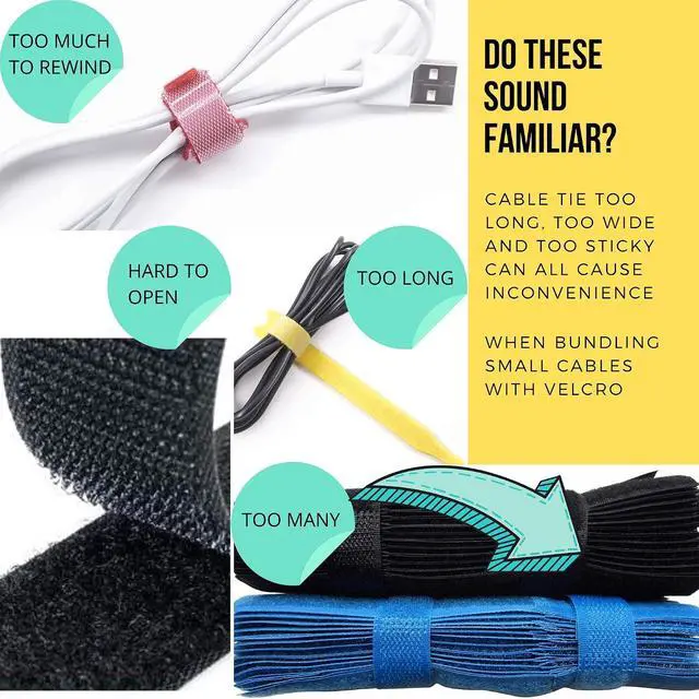 Alt view image 3 of 7 - RIP-TIE Mini 1/4" x 3-1/2" Cable Tie Perfect for USB Cable, Earbud Cords, Cell Phone Cord 56 Pack Black