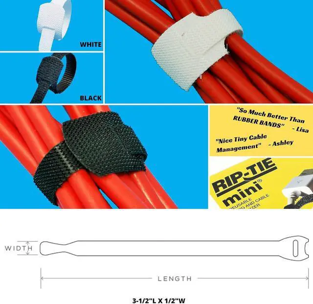 Alt view image 7 of 7 - RIP-TIE Mini 1/4" x 3-1/2" Cable Tie Perfect for USB Cable, Earbud Cords, Cell Phone Cord 56 Pack Black