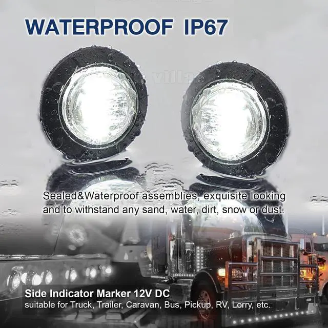Alt view image 4 of 6 - 100 Pcs 3/4 Inch Clear Lens White LED Bullet Side Marker Clearance Lights Universal Fits Trailer Truck Lorry SUV ATV RV Bus Van w/Rubber Grommet 12V DC