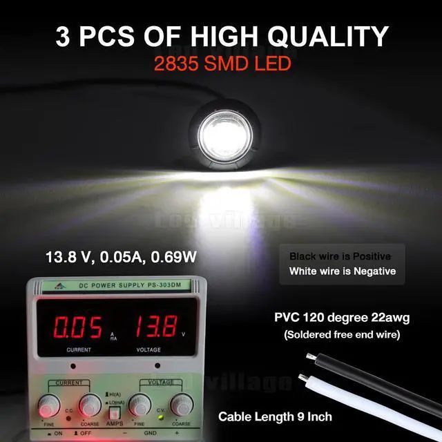 Alt view image 5 of 6 - 100 Pcs 3/4 Inch Clear Lens White LED Bullet Side Marker Clearance Lights Universal Fits Trailer Truck Lorry SUV ATV RV Bus Van w/Rubber Grommet 12V DC