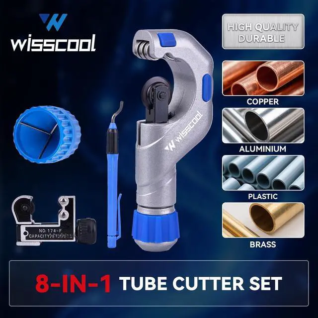 Alt view image 7 of 7 - WISSCOOL 8-in-1 Tubing Cutter Set HVAC | Heavy Duty Pipe Cutter 3/16"-2" O.D, mini tube cutters 1/8"-7/8", reamer, deburring tool, needle files copper cleaning brush