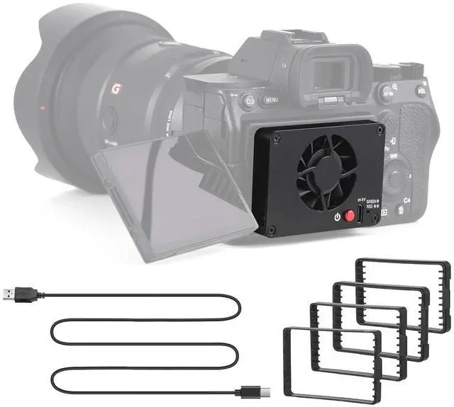 Main image of FS-04B Camera Cooling Fan External Cooling System with 2 Fan Speeds 4pcs Mounting Adapter Plates for A7M4/ZVE1/A6700/A7C2/A7S3/ZV-E10/FX30, for Canon R5/R6/R7, for Fujifilm XT4 Cameras