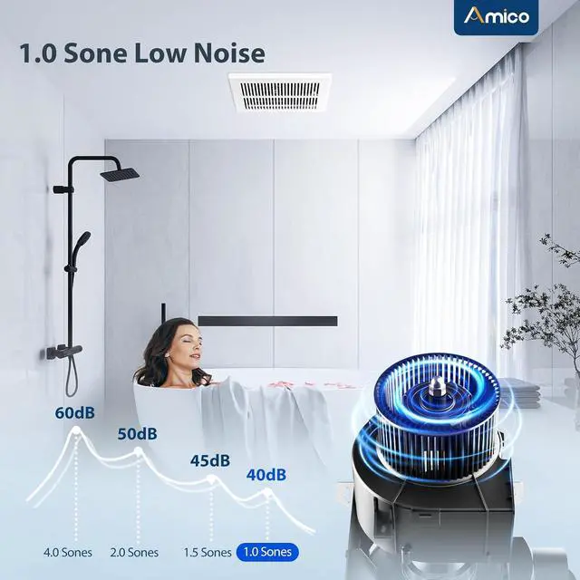 Alt view image 3 of 7 - Bathroom Exhaust Fan, 1.0 Sones, 80 CFM, No Attic Access Needed | Low Noise, Ceiling Mounted Retrofit Ventilation Fans, 4 Inch Duct, 7.6''x7.3'' Ceiling Opening, Modern Grille, UL Certified
