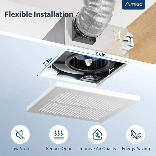 Alt view image 5 of 7 - Bathroom Exhaust Fan, 1.0 Sones, 80 CFM, No Attic Access Needed | Low Noise, Ceiling Mounted Retrofit Ventilation Fans, 4 Inch Duct, 7.6''x7.3'' Ceiling Opening, Modern Grille, UL Certified