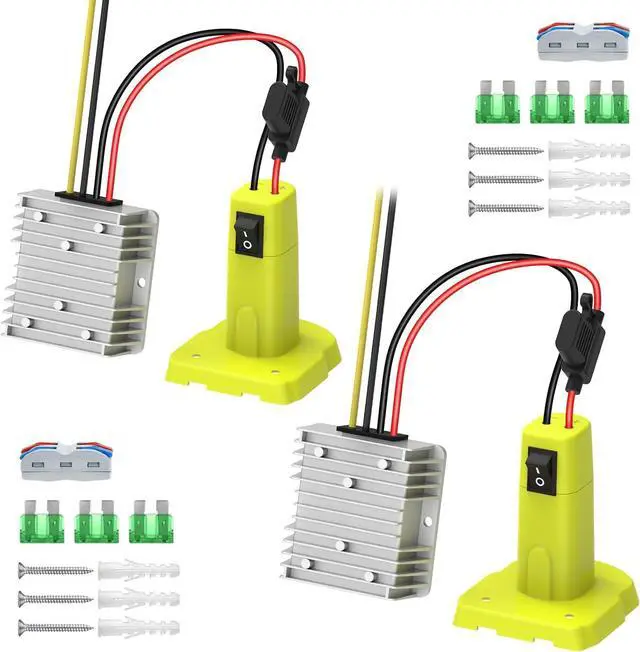 Main image of 2 Pack 18V to 12V Step-Down Converter Compatible with Ryobi 18V Battery | DC 12V 15A 180W Output, Built-in Switch, 30A Fuse, Wire Terminal, Voltage Regulator for Power Wheels & RC Cars