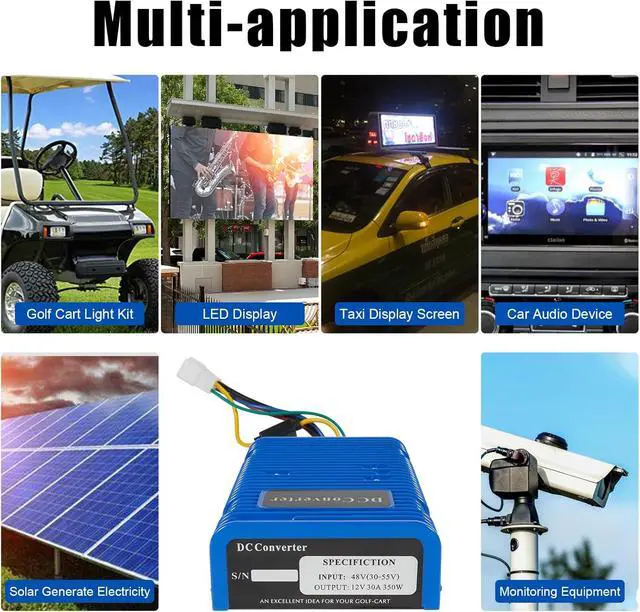 Alt view image 2 of 7 - Universal 36V 48V to 12V 30A 350W Voltage Reducer DC Converter | DC to DC Step Down Regulator Compatible with EZGO, Yamaha, Club Car Golf Cart