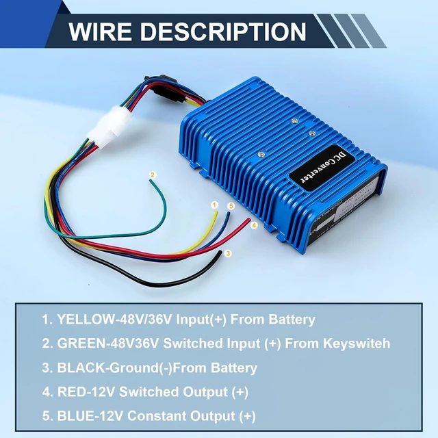 Alt view image 4 of 7 - 36V 48V to 12V 30A 350W Golf Cart DC Step Down Converter | Universal DC-DC Reducer Regulator, Waterproof with Built-In Fuse for Scooter, RV, Forklift & Solar