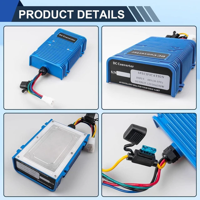 Alt view image 3 of 7 - 36V 48V to 12V 30A 350W Golf Cart DC Step Down Converter | Universal DC-DC Reducer Regulator, Waterproof with Built-In Fuse for Scooter, RV, Forklift & Solar