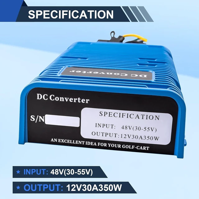 Alt view image 6 of 7 - 36V 48V to 12V 30A 350W Golf Cart DC Step Down Converter | Universal DC-DC Reducer Regulator, Waterproof with Built-In Fuse for Scooter, RV, Forklift & Solar