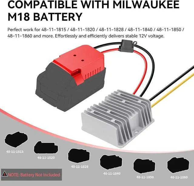 Alt view image 2 of 7 - 2 Packs 18V to 12V Step Down Converter for Milwaukee M18 Battery, 240W DC 12V Voltage Regulator for Power Wheel Adapter, Ride On Toy Car, DIY Project, Conversion with Switch&Over-Discharge Protection