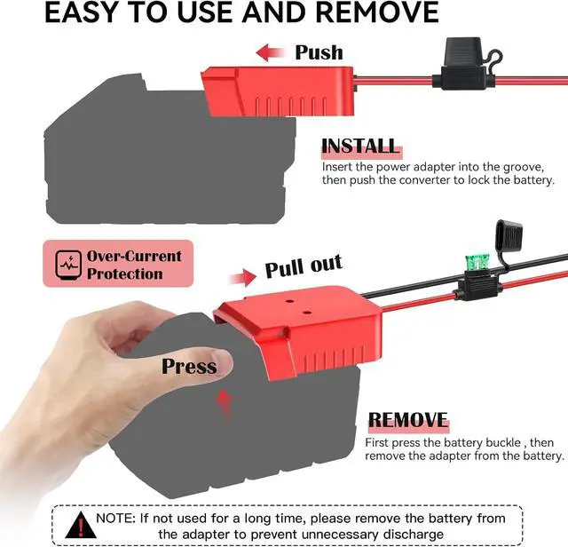 Alt view image 6 of 7 - 2 Packs 18V to 12V Step Down Converter for Milwaukee M18 Battery, 240W DC 12V Voltage Regulator for Power Wheel Adapter, Ride On Toy Car, DIY Project, Conversion with Switch&Over-Discharge Protection