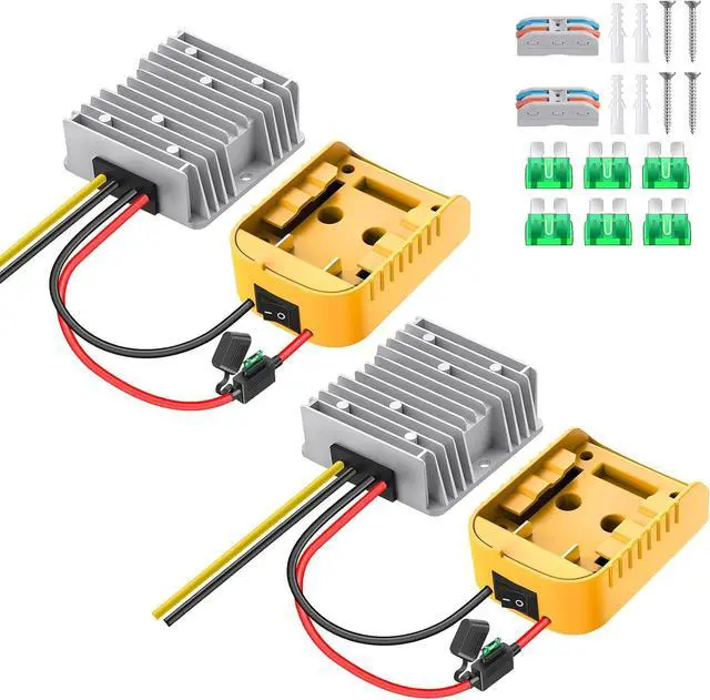 Main image of 2 Packs 20V to 12V Step Down Converter for Dewalt 20V Battery, 240W DC Power Converter with Switch for Power Wheel Battery Adapter, DIY RC Toy Cars, Voltage Regulator with Over-Discharge Protection