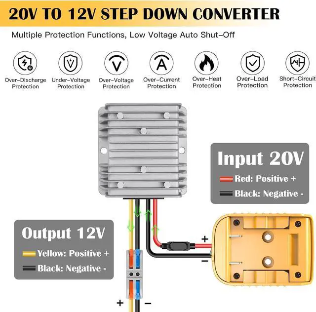 Alt view image 3 of 7 - 2 Packs 20V to 12V Step Down Converter for Dewalt 20V Battery, 240W DC Power Converter with Switch for Power Wheel Battery Adapter, DIY RC Toy Cars, Voltage Regulator with Over-Discharge Protection