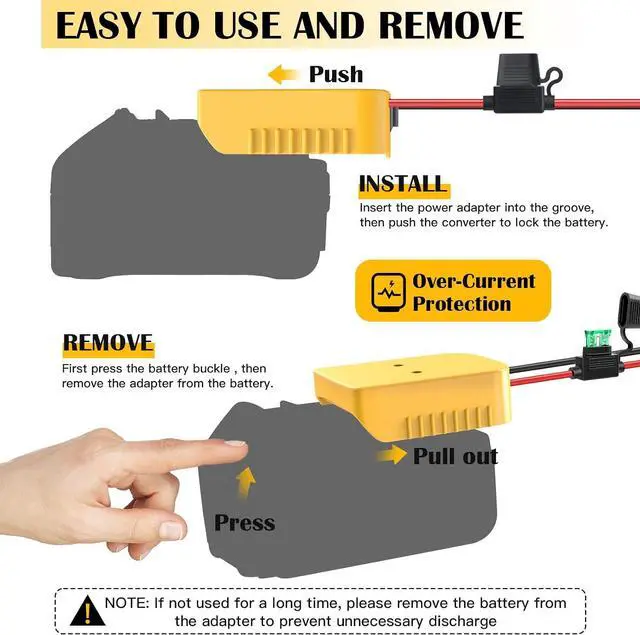 Alt view image 6 of 7 - 2 Packs 20V to 12V Step Down Converter for Dewalt 20V Battery, 240W DC Power Converter with Switch for Power Wheel Battery Adapter, DIY RC Toy Cars, Voltage Regulator with Over-Discharge Protection