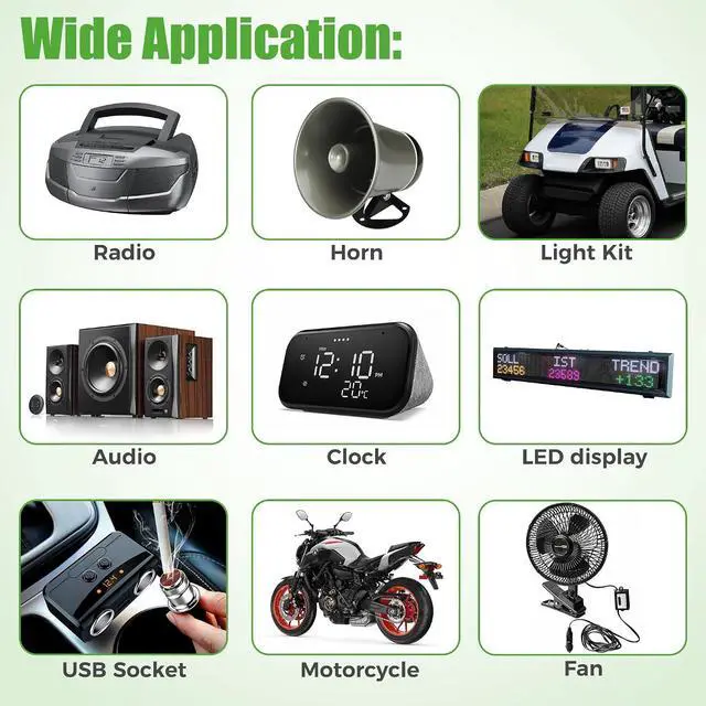 Alt view image 6 of 7 - Golf Cart Voltage Reducer 36V-72V to 12V 30A 350WGreen | Universal DC Step Down Converter, Regulator, Upgraded Version Transformer for Yamaha EZGO Club Car 1981-up; Waterproof Plug