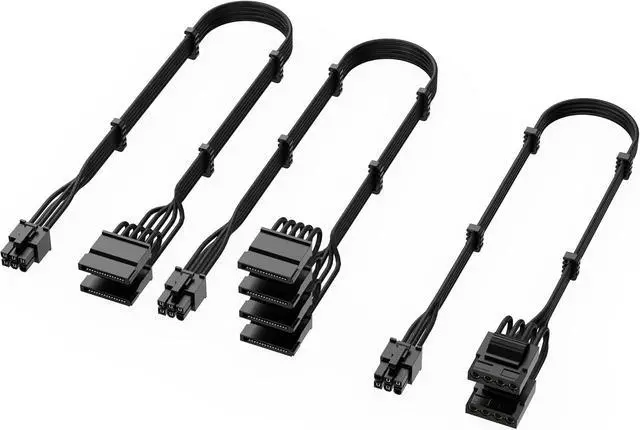 Alt view image 3 of 4 - X-Enlazar PSU Cable Kit for Power Supplies - 90-Degree Connectors, Individually Sleeved with Braiding & Combs, 16AWG Wire, 9-Piece Kit, Type-A PCIe GPU Connectors - Black