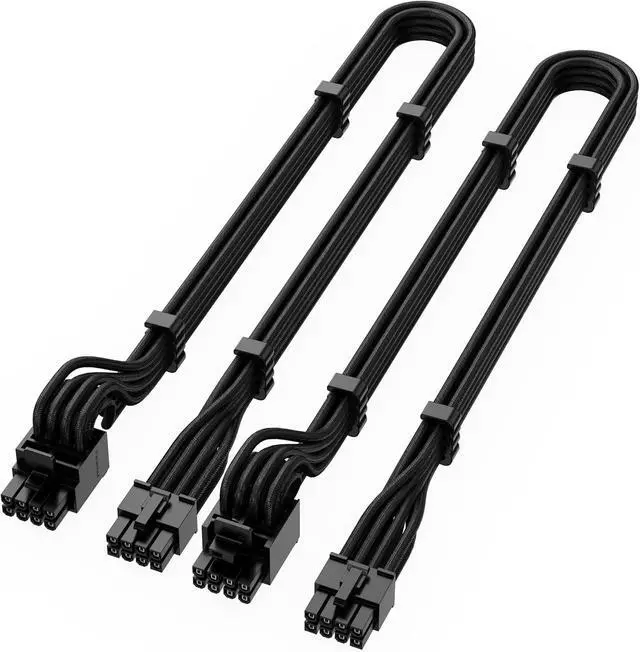 Alt view image 4 of 4 - X-Enlazar PSU Cable Kit for Power Supplies - 90-Degree Connectors, Individually Sleeved with Braiding & Combs, 16AWG Wire, 9-Piece Kit, Type-A PCIe GPU Connectors - Black