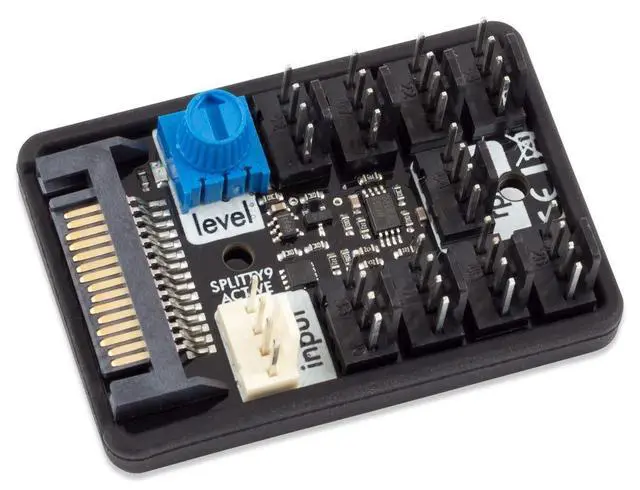 Alt view image 2 of 4 - Aqua Computer SPLITTY9 Active Active Splitter for up to 9 PWM Fans | SATA-Powered, 4.5 A / 54 W Max, PWM Signal Amplification, Adjustable Fan Cut-off Threshold, LED Indicator