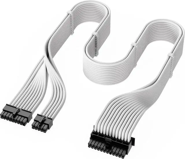 Alt view image 2 of 5 - X-Enlazar PSU Cable Kit for Seasonic Power Supplies - 90-Degree Connectors, Individually Sleeved with Braiding & Combs, 16AWG Wire, 9-Piece Kit, Type-A PCIe GPU Connectors - White