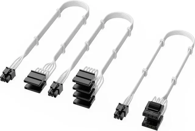 Alt view image 3 of 5 - X-Enlazar PSU Cable Kit for Seasonic Power Supplies - 90-Degree Connectors, Individually Sleeved with Braiding & Combs, 16AWG Wire, 9-Piece Kit, Type-A PCIe GPU Connectors - White