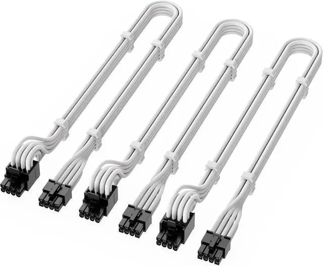 Alt view image 4 of 5 - X-Enlazar PSU Cable Kit for Seasonic Power Supplies - 90-Degree Connectors, Individually Sleeved with Braiding & Combs, 16AWG Wire, 9-Piece Kit, Type-A PCIe GPU Connectors - White