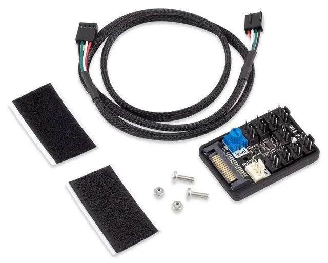 Alt view image 4 of 4 - Aqua Computer SPLITTY9 Active Active Splitter for up to 9 PWM Fans | SATA-Powered, 4.5 A / 54 W Max, PWM Signal Amplification, Adjustable Fan Cut-off Threshold, LED Indicator