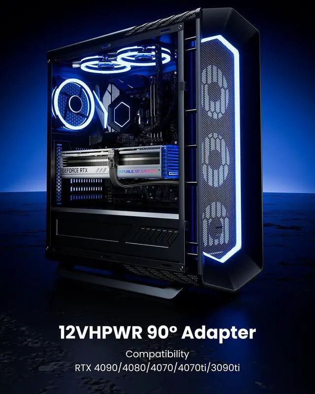 Alt view image 7 of 7 - PCIe 5.0 Power Cable 70cm 2x8pin (6+2) with 90 Degree Adapter Type A - 12VHPWR Connector for RTX 4070 4080 4090 to PCI-e GPU Sleeved Cord for Seasonic Modular Power Supply