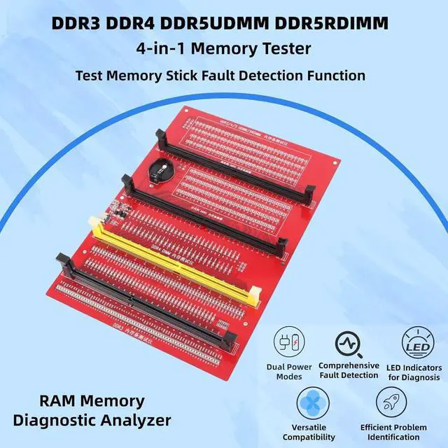 Alt view image 6 of 7 - 4-in-1 DDR3/DDR4/DDR5UDMM/DDR5RDIMM Memory Diagnostic Tester Card Universal RAM Module & Motherboard Slot Analyzer Kit for Desktop and Server Computer Maintenance Repair