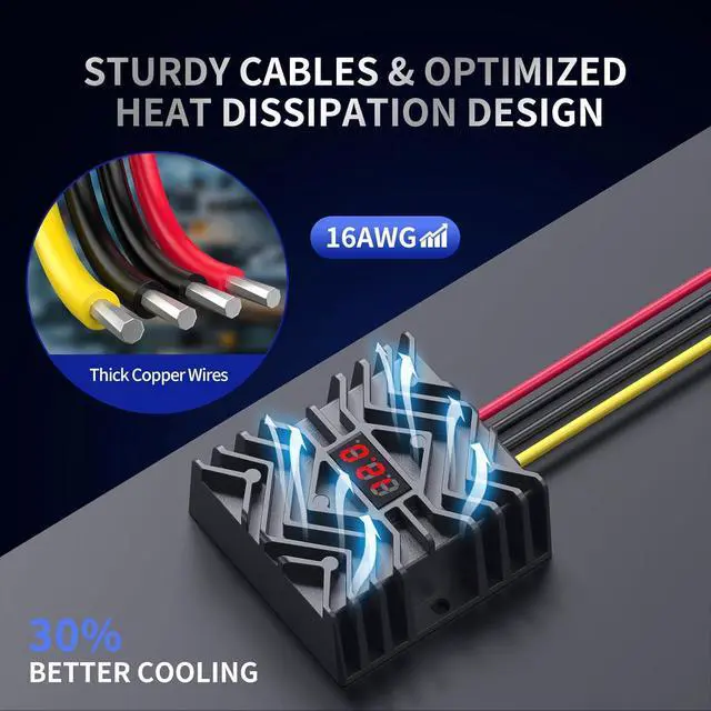 Alt view image 4 of 7 - DC 24V to 12V 30A Buck Converter with LED Display Inline Fuse Waterproof Power Supply Step Down Transformer for Car Truck GPS CCTV with 16AWG Wires