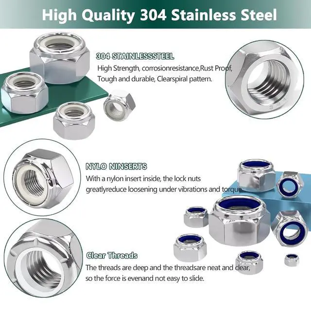 Alt view image 4 of 7 - SAE & Metric Nylon Insert Lock Nuts Kit (750Pcs), Lock Nuts Assortment Kit | 304 Stainless Steel Locknuts Sets 6#32 8#32 10#24 10#32 1/4"-20 5/16"-18 3/8"-16 1/2"-13 M2 M2.5 M3 M4 M5 M6 M8 M10 M12
