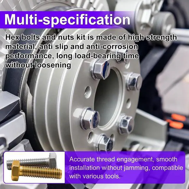 Alt view image 3 of 6 - 900Pcs Hex Bolts and Nuts Assortment Kit, 304 Stainless Steel 1/4-20, 5/16-18, 3/8-16 Machine Screws Set, Grade 8.8 M4 M5 M6 M8 Metric Bolt Assortment, Assorted Bolts, Nuts and Washers Kit