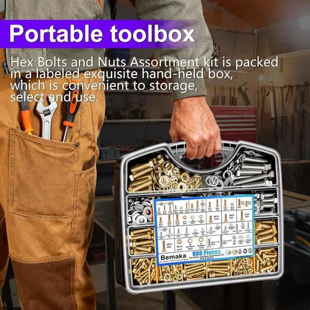 Alt view image 5 of 6 - 900Pcs Hex Bolts and Nuts Assortment Kit, 304 Stainless Steel 1/4-20, 5/16-18, 3/8-16 Machine Screws Set, Grade 8.8 M4 M5 M6 M8 Metric Bolt Assortment, Assorted Bolts, Nuts and Washers Kit
