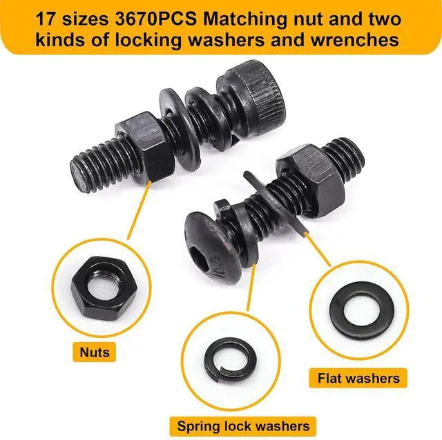 Alt view image 6 of 7 - 3670pcs M2 M3 M4 M5 Metric Screw Assortment Kit,Metric Bolt Assortment,12.9 Alloy Steel Hex Socket Head 10.9 Alloy Steel Hex Button Head Machine Screws Nuts Washers with Wrench