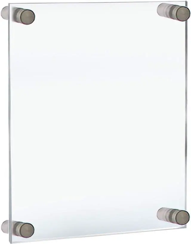 Main image of , 105514, Floating Acrylic Wall Frame with Silver Hardware Stand Off Caps, Clear Hanging Photo Frame Display Mount with Frameless Border, Glass-Like Frame for Large Prints, 8.5" x 11"