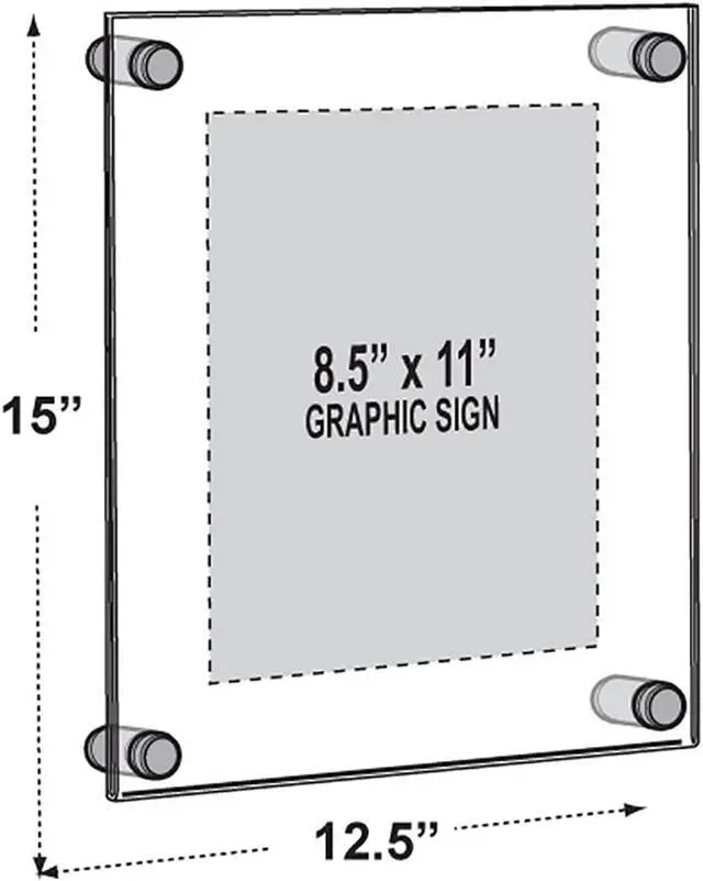 Alt view image 2 of 5 - , 105514, Floating Acrylic Wall Frame with Silver Hardware Stand Off Caps, Clear Hanging Photo Frame Display Mount with Frameless Border, Glass-Like Frame for Large Prints, 8.5" x 11"