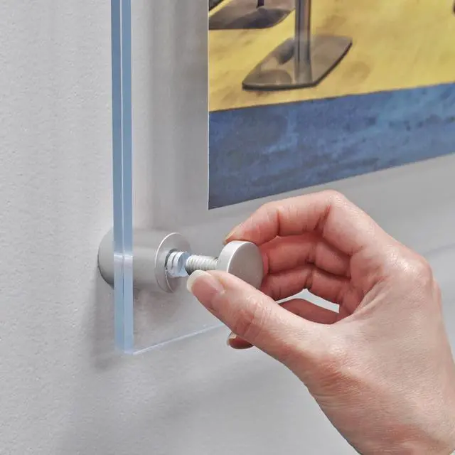Alt view image 4 of 5 - , 105514, Floating Acrylic Wall Frame with Silver Hardware Stand Off Caps, Clear Hanging Photo Frame Display Mount with Frameless Border, Glass-Like Frame for Large Prints, 8.5" x 11"