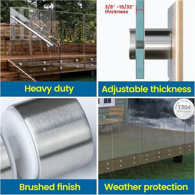 Alt view image 3 of 6 - 8Pack 1 7/8"(48mm) Brushed Glass Railing Standoff Screw Pin GA06 SL4 | Fits 5/16"-15/32"(8-12mm) Thick Glass Pannel, Side Mount Glass Railing System, Heavy Duty, T304 Stainless Steel Material