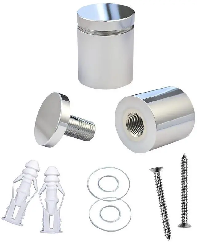 Main image of Aluminum Wall Mount Standoffs Screws, Polished Chrome, 1" x 1", Pack of 12 | Wall Spacers, Sign Standoff Mounting Hardware, Glass Standoff, For Office Acrylic Signs