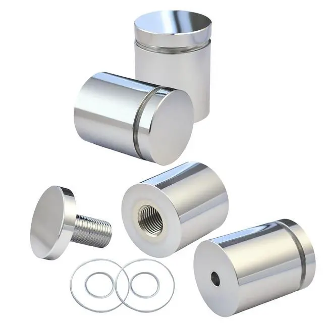 Alt view image 4 of 7 - Aluminum Wall Mount Standoffs Screws, Polished Chrome, 1" x 1", Pack of 12 | Wall Spacers, Sign Standoff Mounting Hardware, Glass Standoff, For Office Acrylic Signs