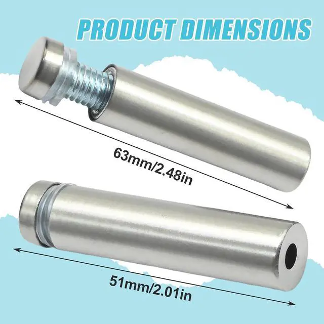 Alt view image 2 of 7 - 1/2 x 2 Inch Standoff Screws, Stainless Steel 45mm Extra Long Mounting Glass Hardware Advertising Wall Standoff Sign Holders Screws for Hanging Acrylic Picture Frame (120 Pack)
