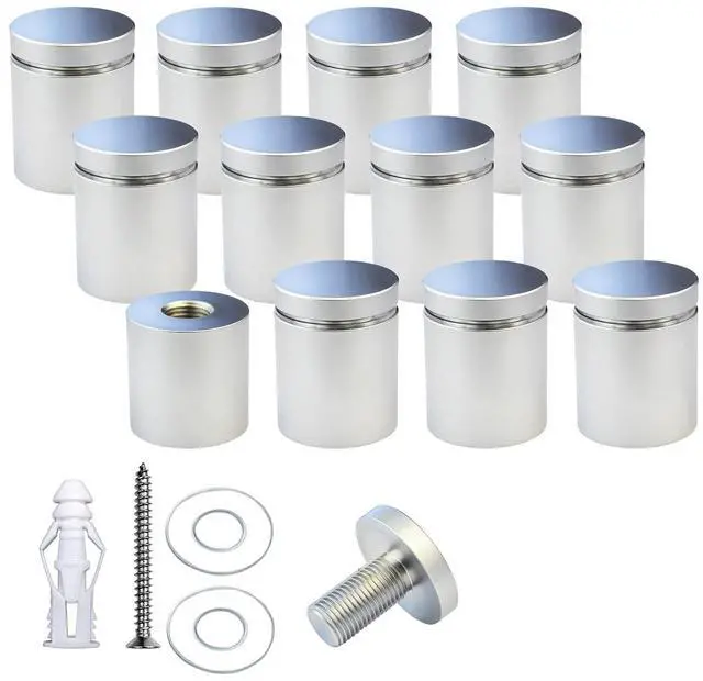 Main image of Pack of 12 Aluminum Standoff Screws Wall Sign Standoff Mounting Hardware Standoff Mounts for Acrylic Picture Frame (12, Satin Chrome Electroplated, 1" x 1")