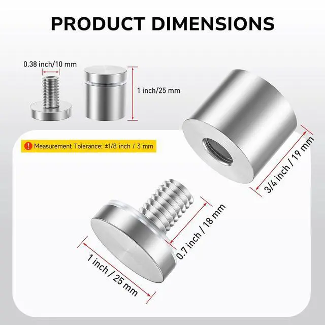 Alt view image 2 of 6 - 50 Pcs 1 x 1 Inch Stainless Steel Standoff Screws, Standoff Mounting Hardware Advertising for Acrylic Signs, Stand Off for Hanging Picture Frame, Silver