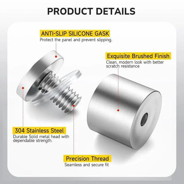 Alt view image 5 of 6 - 50 Pcs 1 x 1 Inch Stainless Steel Standoff Screws, Standoff Mounting Hardware Advertising for Acrylic Signs, Stand Off for Hanging Picture Frame, Silver
