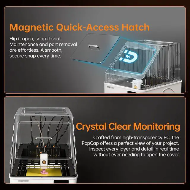 Alt view image 6 of 7 - PopCap Clear Top Cover for Snapmaker-U1 with 4KG(2.2lbs×4) PLA Filament, High-Temp Resistant PC Transparent Enclosure Insulated & Dustproof Magnetic Hatch Integrated Tool Tray Reduce 15dB Noise