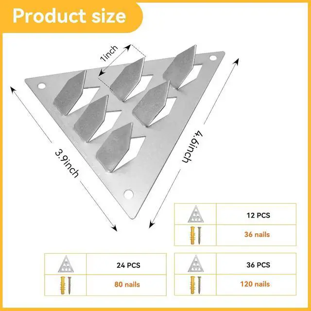 Alt view image 2 of 7 - 36 Pack Surface Mount Impaler Acoustic Panel Mounting Hardware - 4.6" X 3.9" Triangle Push-On Impaler Mount with Screws, 6-Prong Angled Acoustic Insulation Impaling Clips for Soundproof Wall Panels