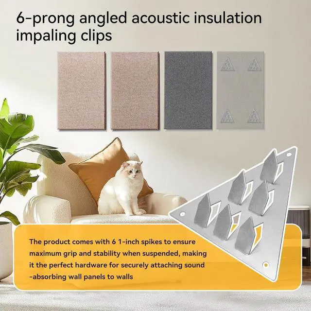 Alt view image 6 of 7 - 36 Pack Surface Mount Impaler Acoustic Panel Mounting Hardware - 4.6" X 3.9" Triangle Push-On Impaler Mount with Screws, 6-Prong Angled Acoustic Insulation Impaling Clips for Soundproof Wall Panels