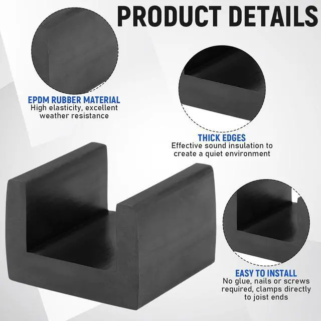 Alt view image 3 of 7 - 50 Pack U-shape Floor Floaters Epdm Rubber Joist Isolators Sound Isolation Spacers Clips Resilient Floor Decoupler for Recording Studios, Home Theaters & Subfloor Noise Reduction (fits 2" Joists)