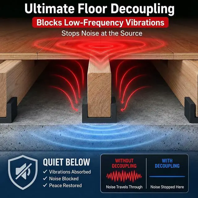 Alt view image 4 of 7 - 50 Pack U-shape Floor Floaters Epdm Rubber Joist Isolators Sound Isolation Spacers Clips Resilient Floor Decoupler for Recording Studios, Home Theaters & Subfloor Noise Reduction (fits 2" Joists)